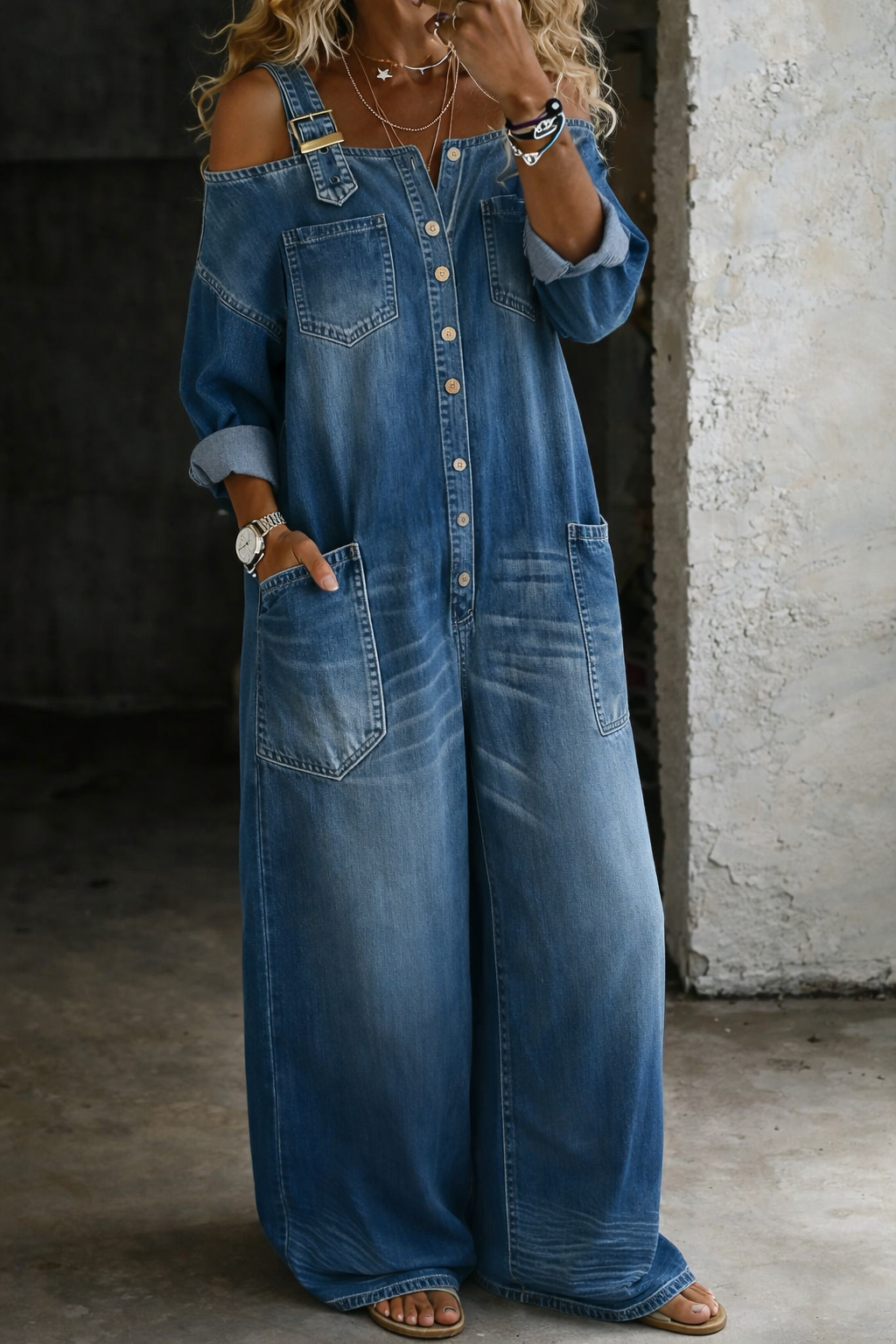 Stefania | Camisa Vaquera con Hombros Descubiertos - imagen 1