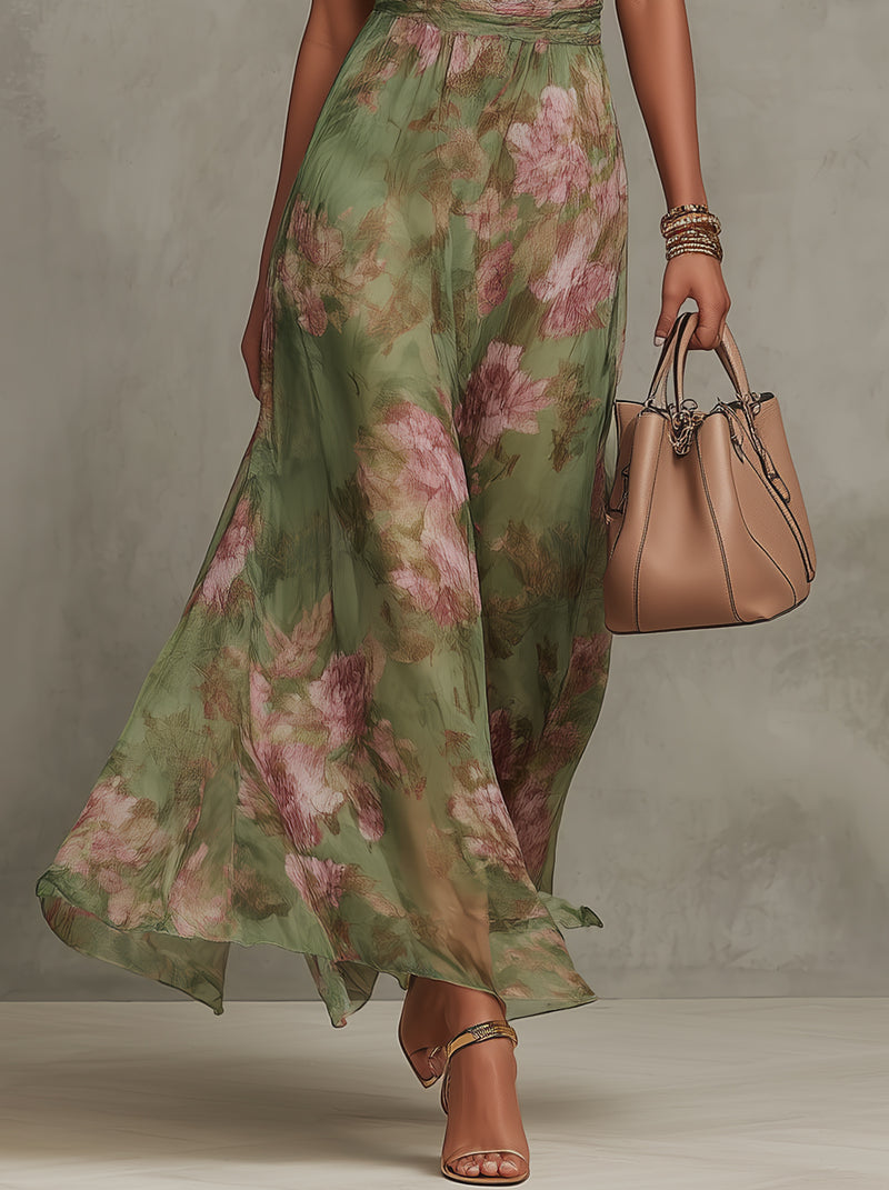 Livia | Vestido Largo con Cuello Halter y Estampado Floral