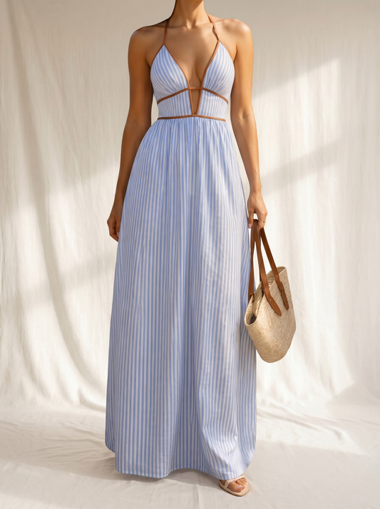 Bianca | Vestido Largo a Rayas Con Escote