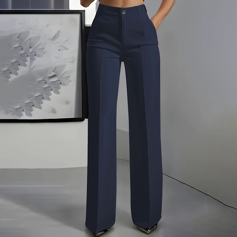 Alessia | Pantalón de vestir de tiro alto — Azul marino