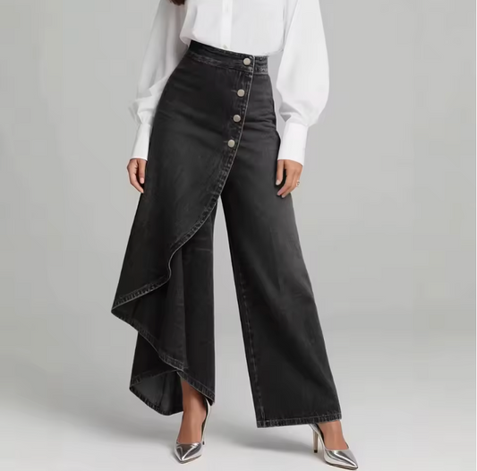 Marcella | Pantalón vaquero de pernera ancha asimétrico — Imagen 2