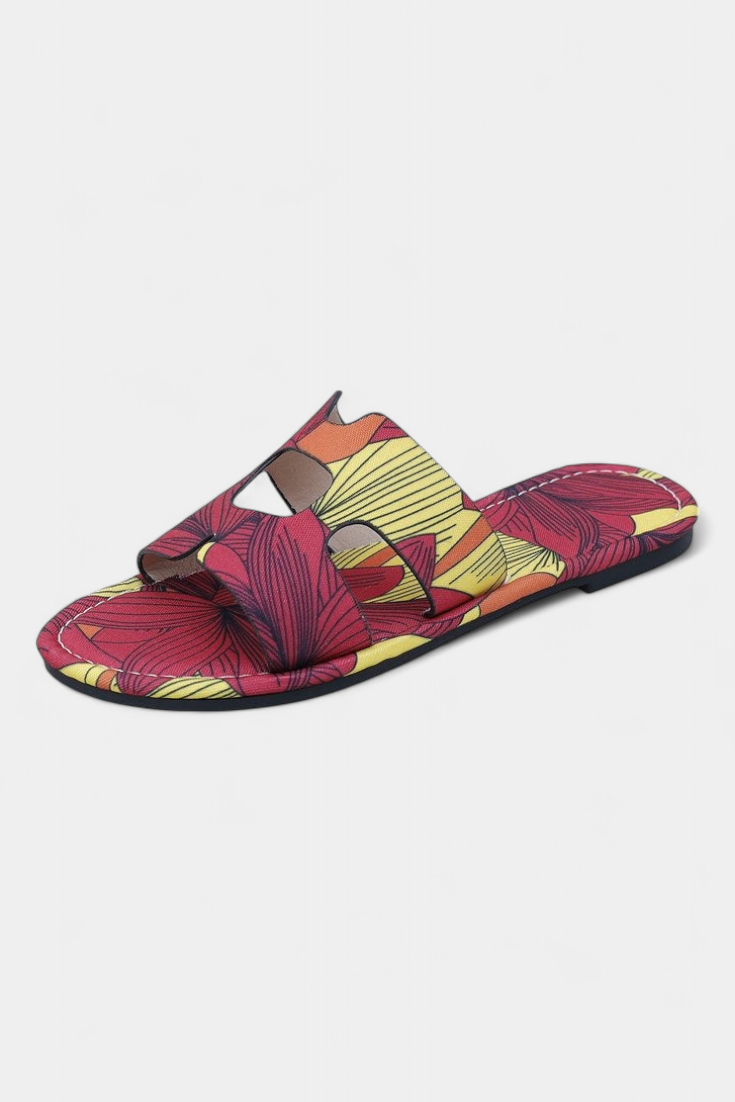 Berenice Sandalias Planas Multicolores con Estampado Tropical