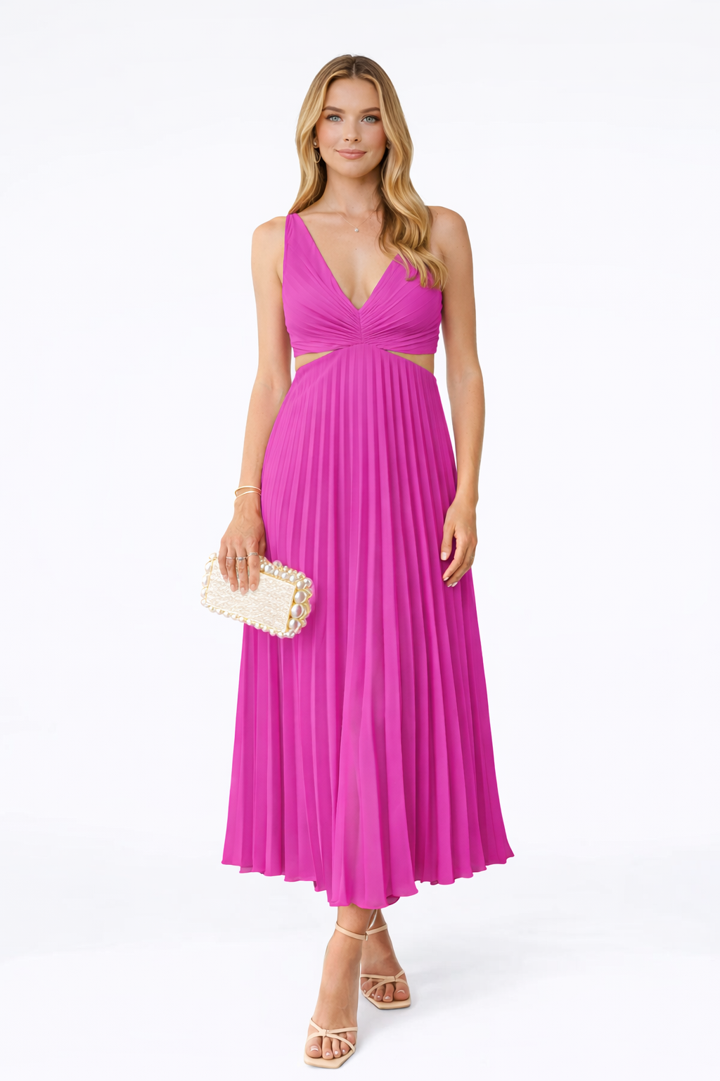 VESTIDO MIDI PLISADO CON ESCOTE CRUZADO