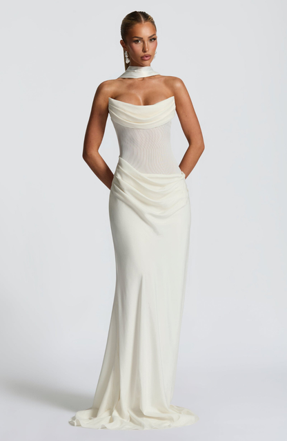 VESTIDO LARGO DRAPEADO ESPALDA CORSET