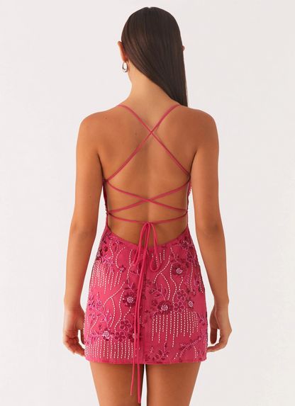 VESTIDO MINI BORDADO ESPALDA CRUZADA