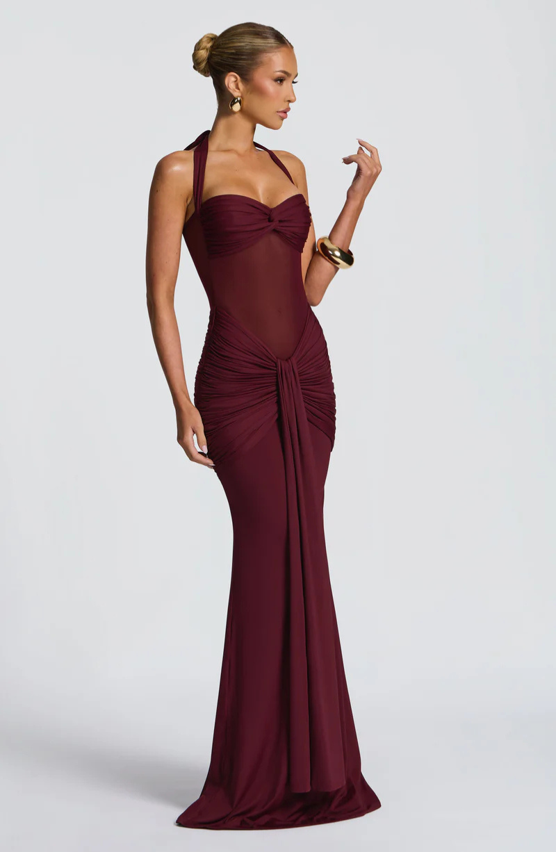 VESTIDO LARGO HALTER FRUNCIDO