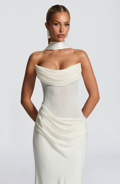 VESTIDO LARGO DRAPEADO ESPALDA CORSET