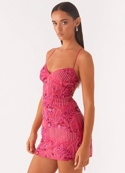 VESTIDO MINI BORDADO ESPALDA CRUZADA
