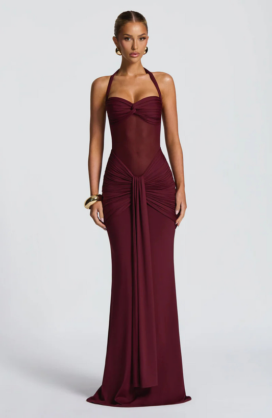 VESTIDO LARGO HALTER FRUNCIDO