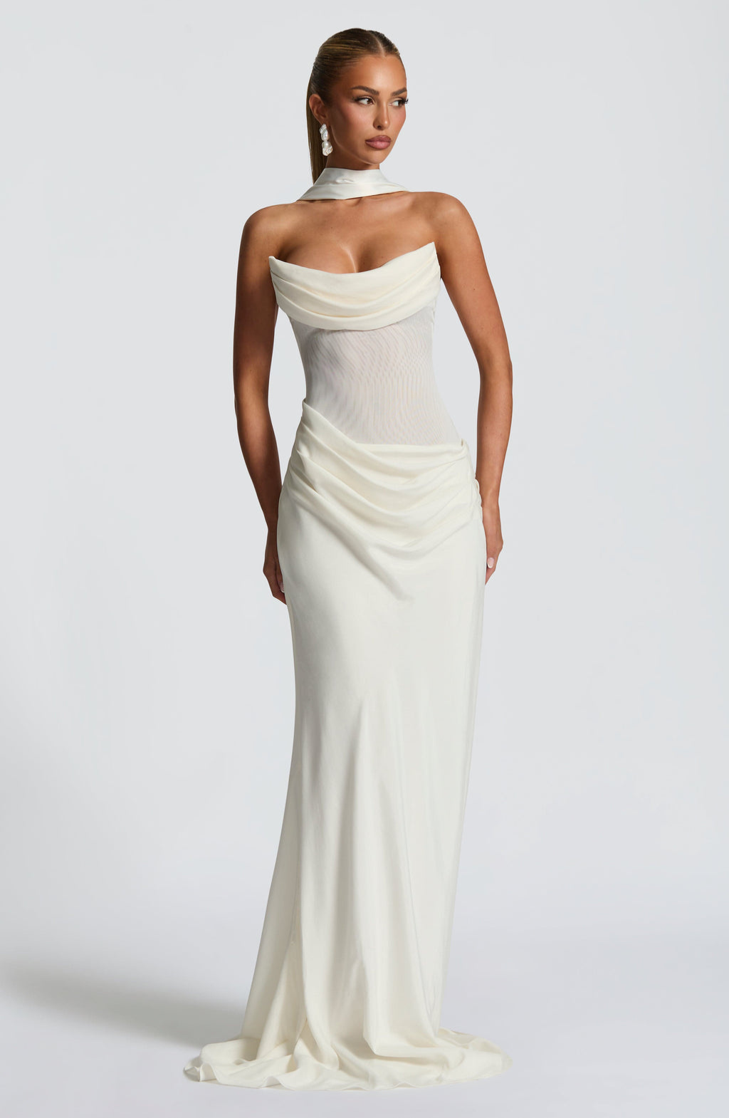 VESTIDO LARGO DRAPEADO ESPALDA CORSET
