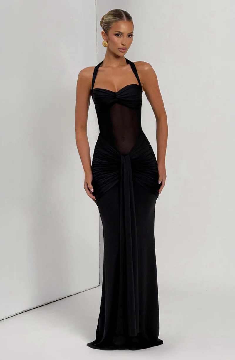 VESTIDO LARGO HALTER FRUNCIDO