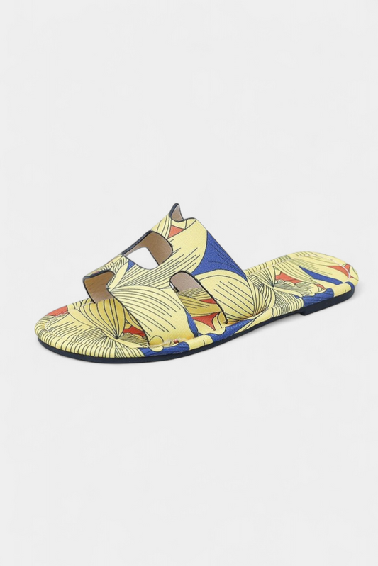 Berenice Sandalias Planas Multicolores con Estampado Tropical