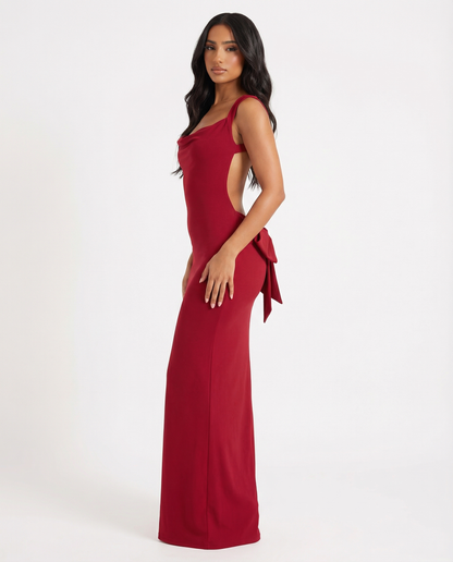 VESTIDO LARGO ESPALDA DESCUBIERTA CON LAZO