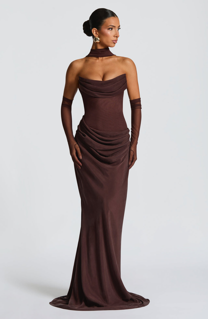 VESTIDO LARGO DRAPEADO ESPALDA CORSET