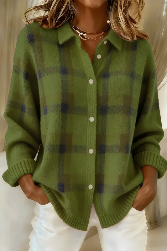 Matilde | Cárdigan de punto a cuadros en verde oscuro