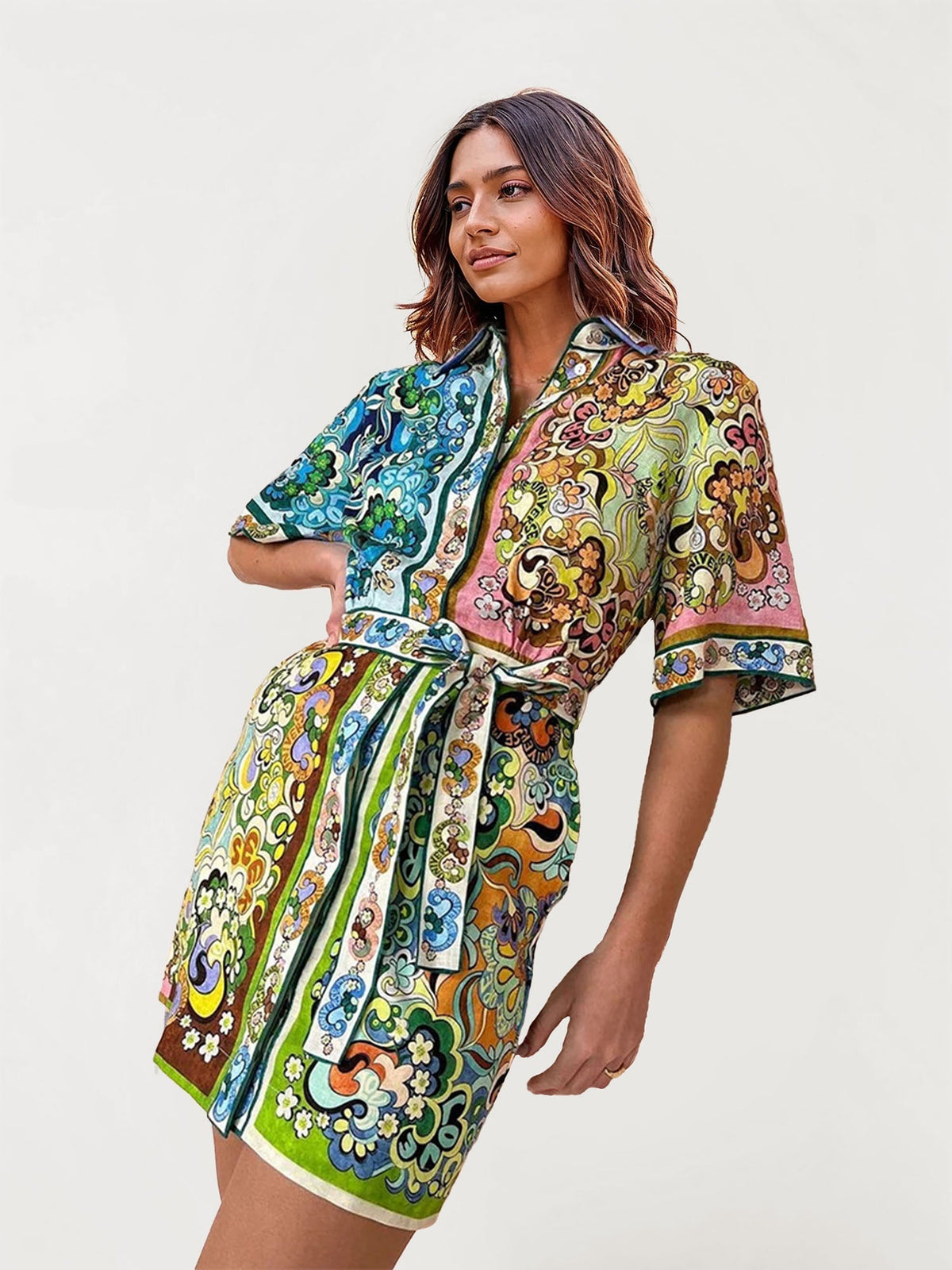 VESTIDO CAMISERO ESTAMPADO CON CINTURÓN