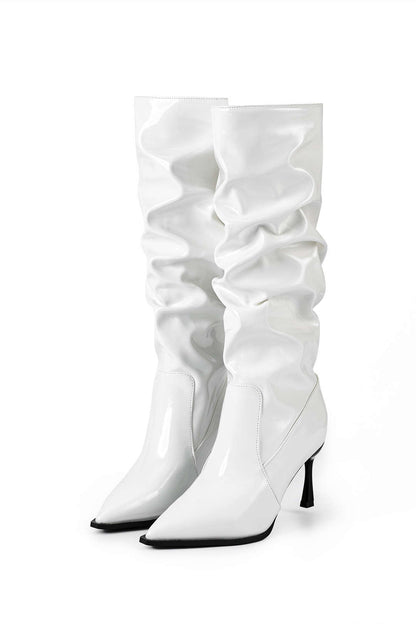 Botas de Cuero Sintético con Pliegues y Punta Afila