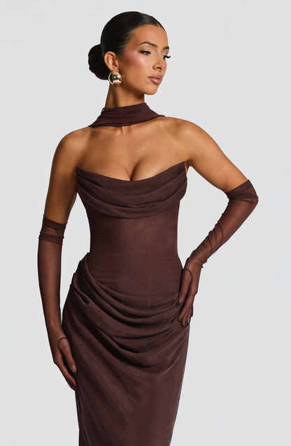 VESTIDO LARGO DRAPEADO ESPALDA CORSET