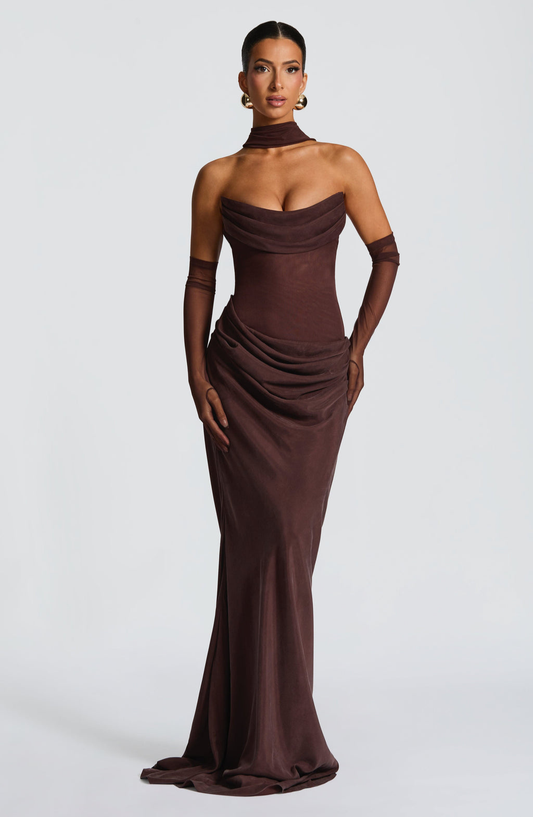 VESTIDO LARGO DRAPEADO ESPALDA CORSET