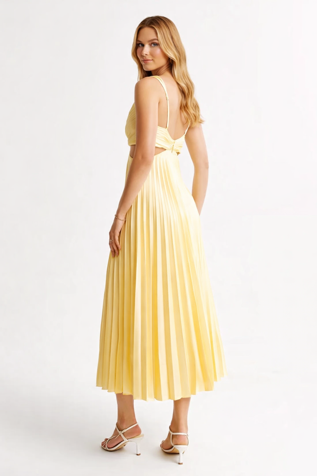 VESTIDO MIDI PLISADO CON ESCOTE CRUZADO