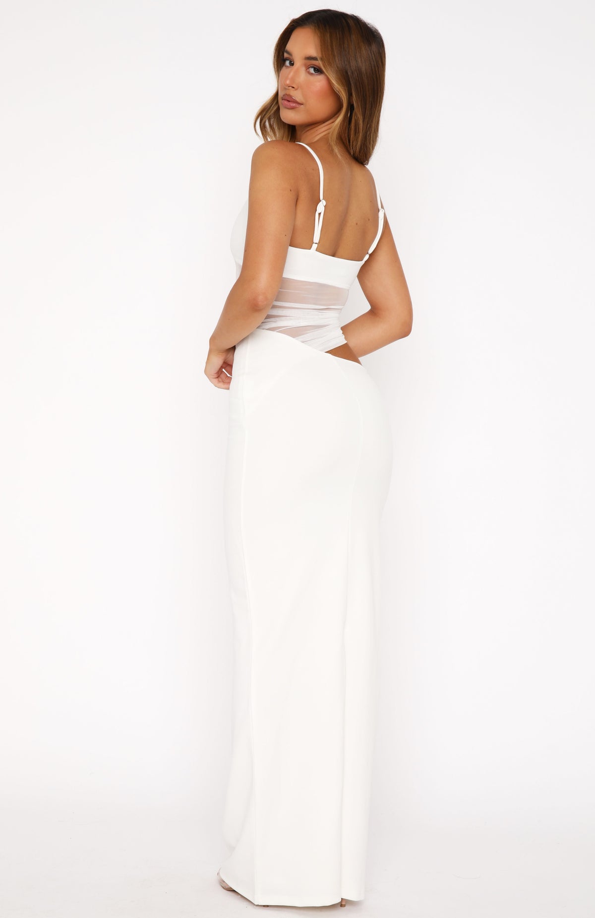 VESTIDO LARGO CUT OUT CON MALLA