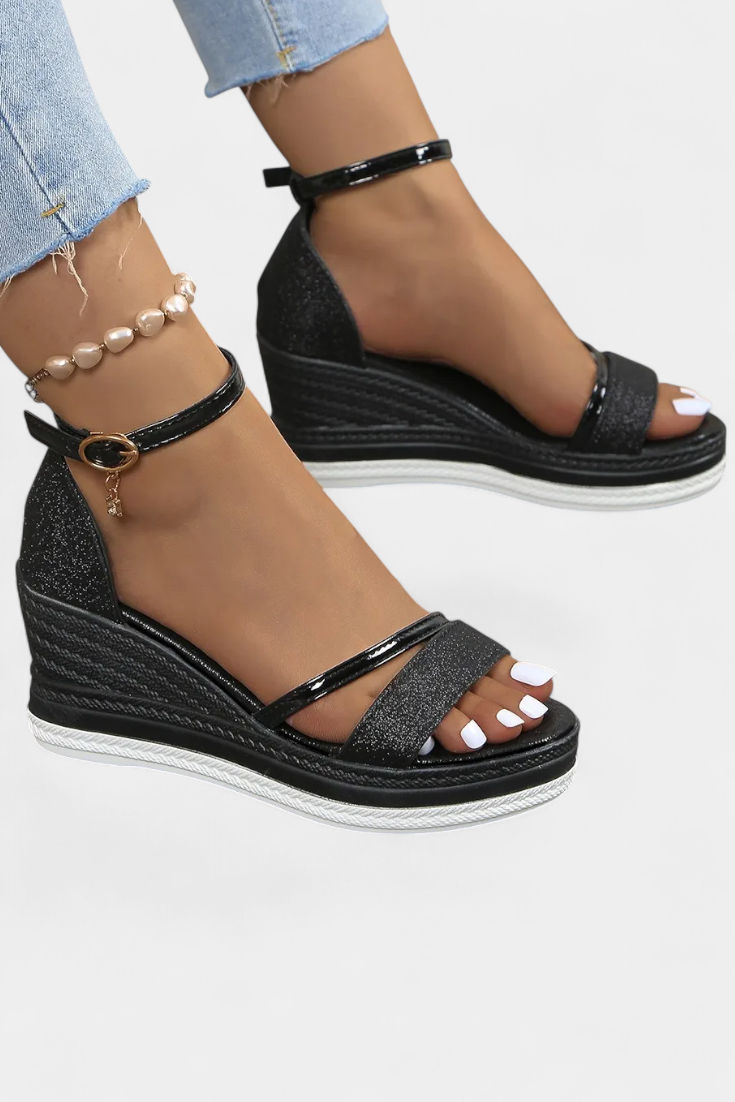 Corinne Sandalias Ortopédicas con Plataforma Wedge y Acabado Brillante