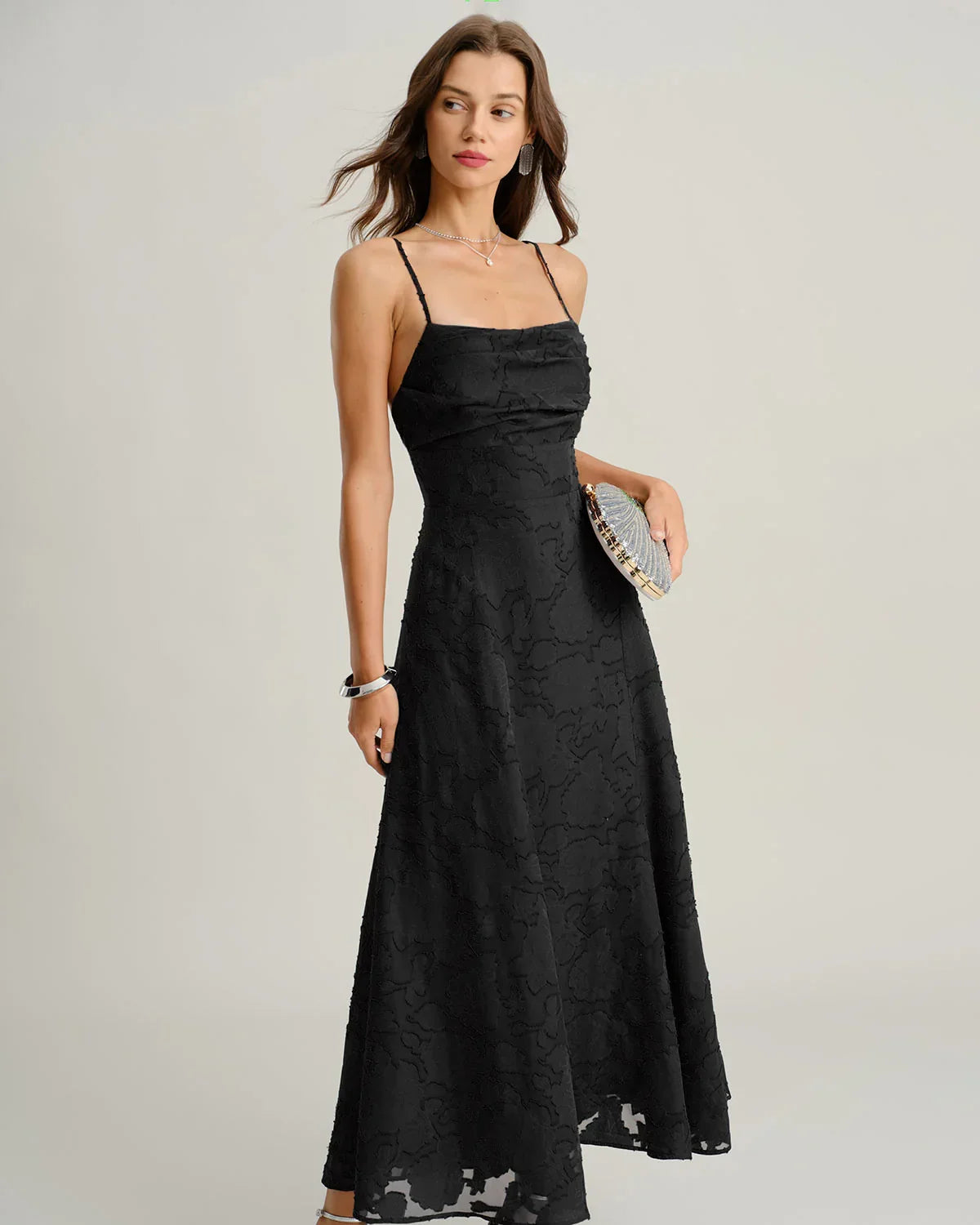 MARIELA - VESTIDO LARGO LISO DE JACQUARD