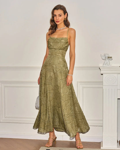 MARIELA - VESTIDO LARGO LISO DE JACQUARD