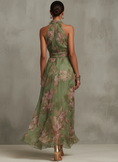 Livia | Vestido Largo con Cuello Halter y Estampado Floral