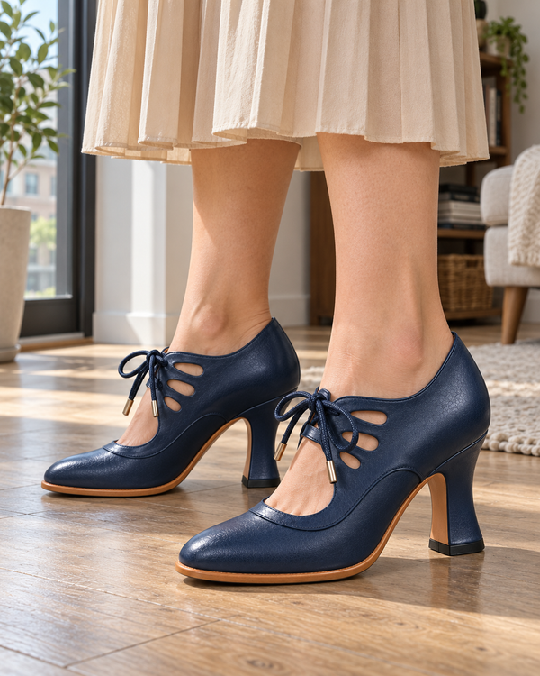 Andrea en azul marino · Imagen de estilo generada con IA