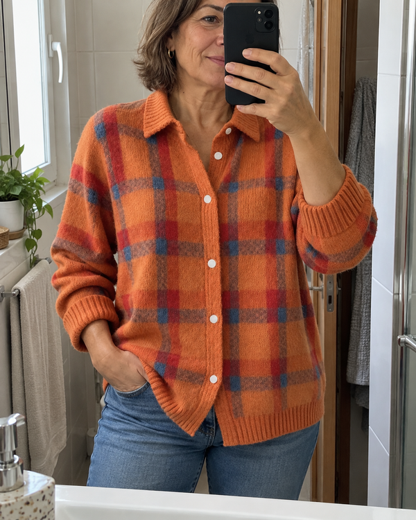 Candela | Chaqueta de Punto de Cuadros · Imagen de estilo generada con IA