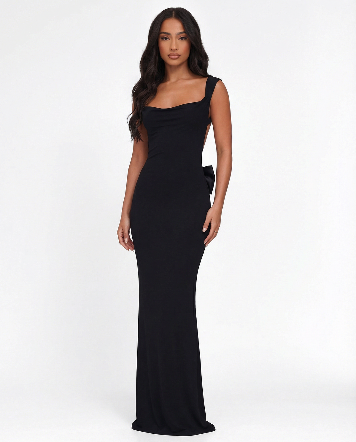 VESTIDO LARGO ESPALDA DESCUBIERTA CON LAZO