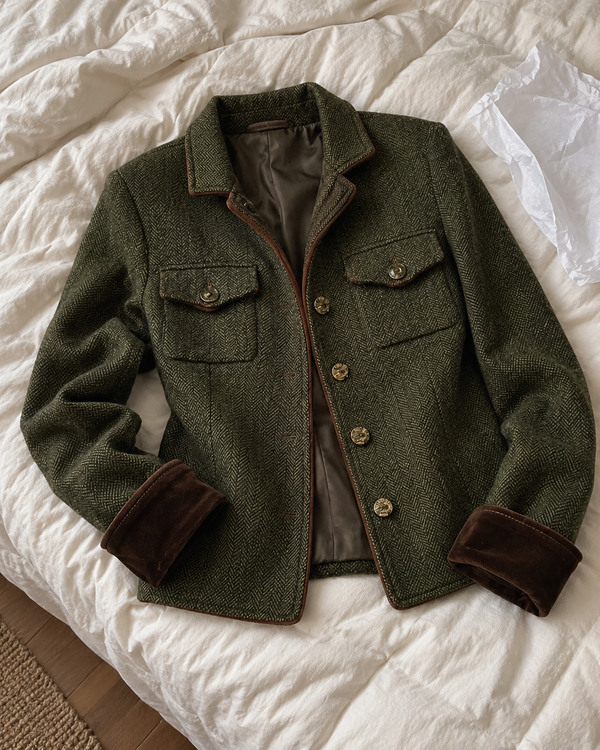 Dolores | Blazer de sarga con ribete en contraste · Imagen de estilo generada con IA