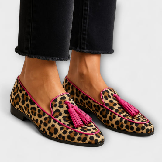 Lana Zapatillas Estampadas con Borlas Decorativas