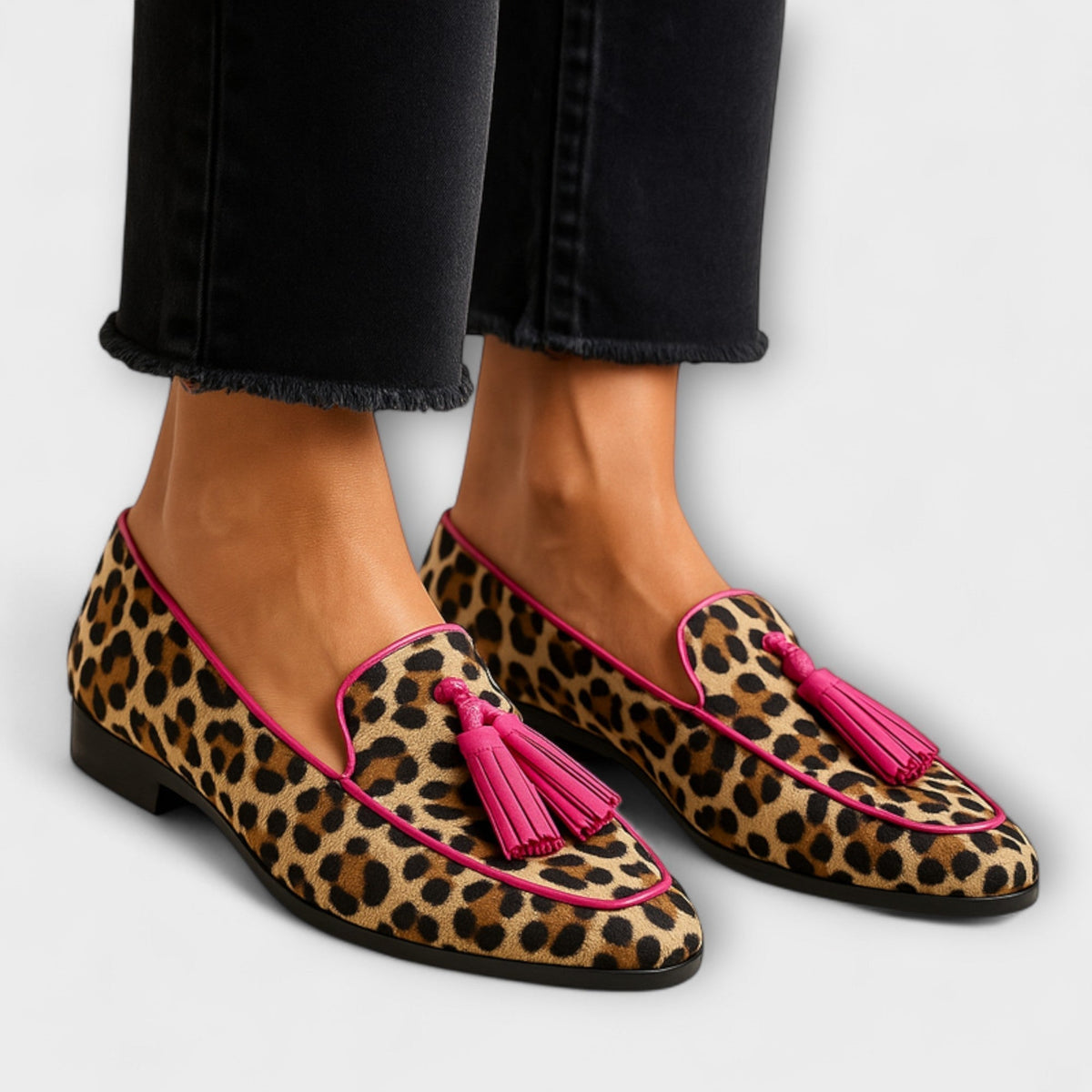 Lana Zapatillas Estampadas con Borlas Decorativas