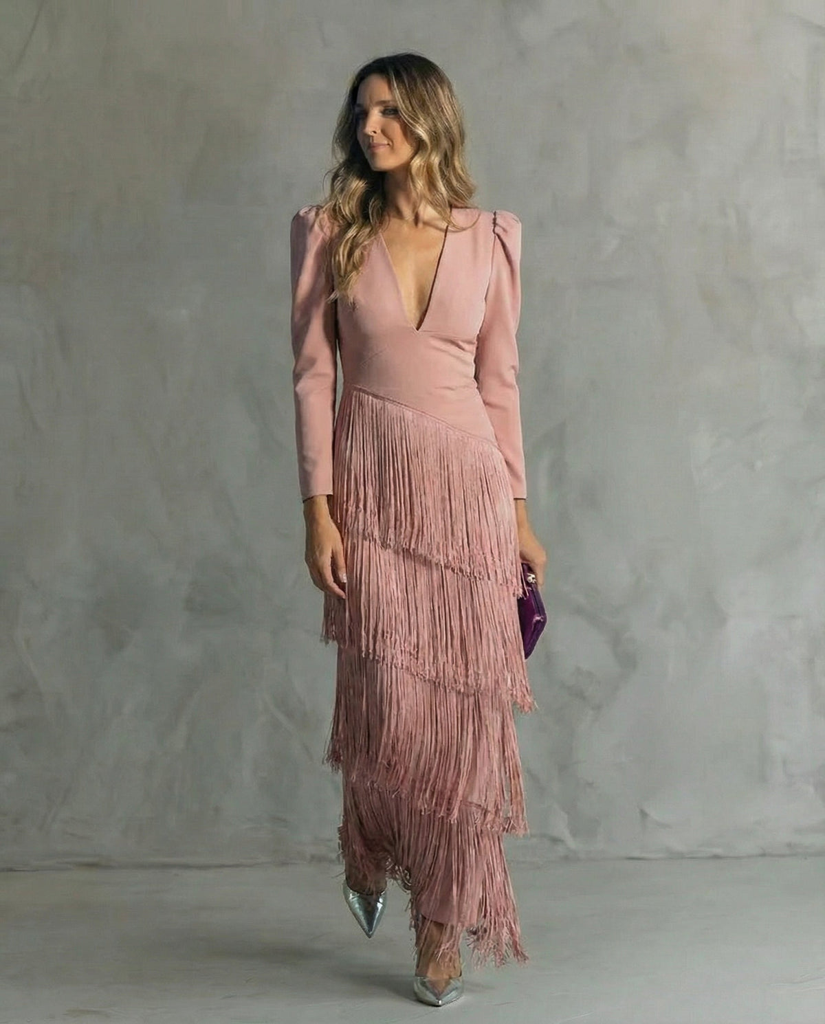 Chiara | Vestido Elegante de Mangas Con Flecos