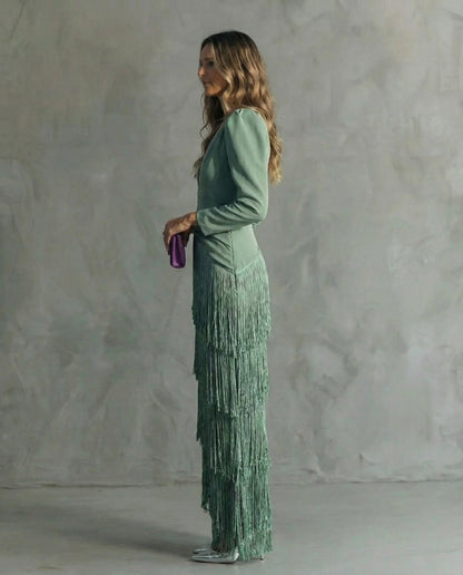 Chiara | Vestido Elegante de Mangas Con Flecos