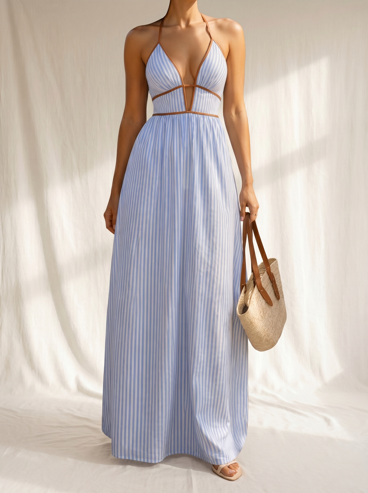 Bianca | Vestido Largo a Rayas Con Escote
