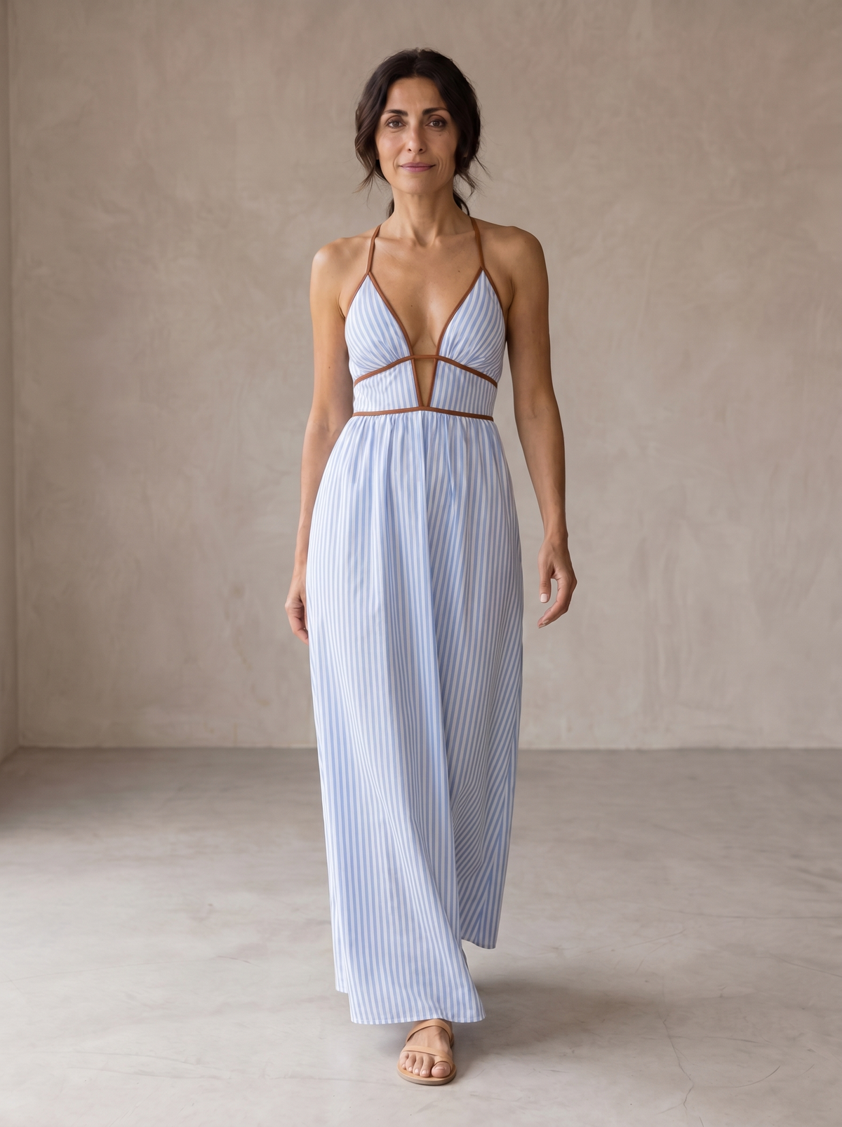 Bianca | Vestido Largo a Rayas Con Escote