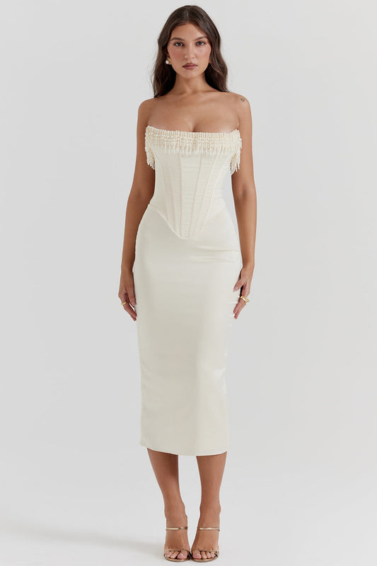 VESTIDO MIDI CORSET SIN TIRANTES