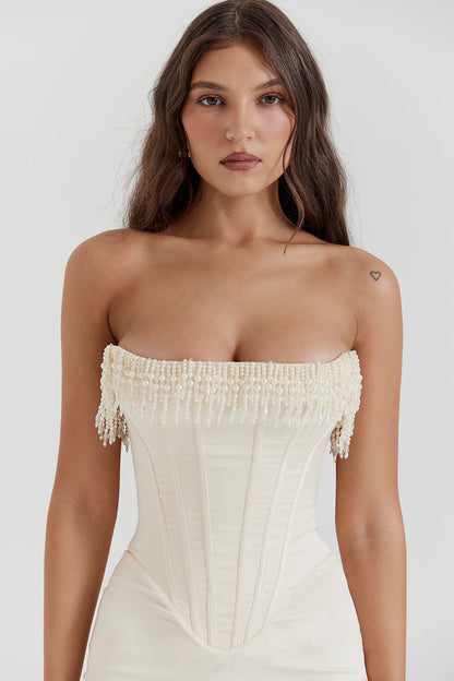 VESTIDO MIDI CORSET SIN TIRANTES