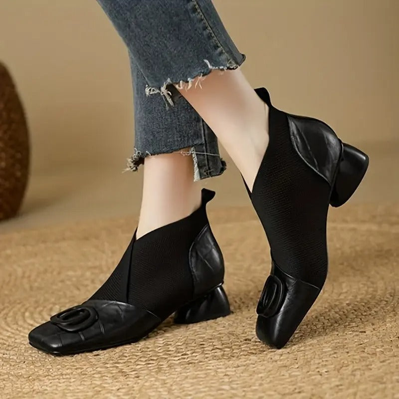 Mylaa Zapatos Retro de Tacón Bajo y Punta Cuadrada