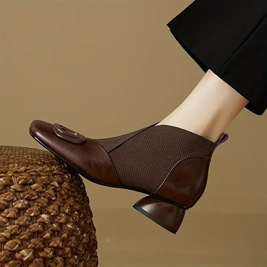 Mylaa Zapatos Retro de Tacón Bajo y Punta Cuadrada