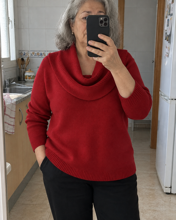 Julia | Jersey con Cuello Drapeado · Imagen de estilo generada con IA