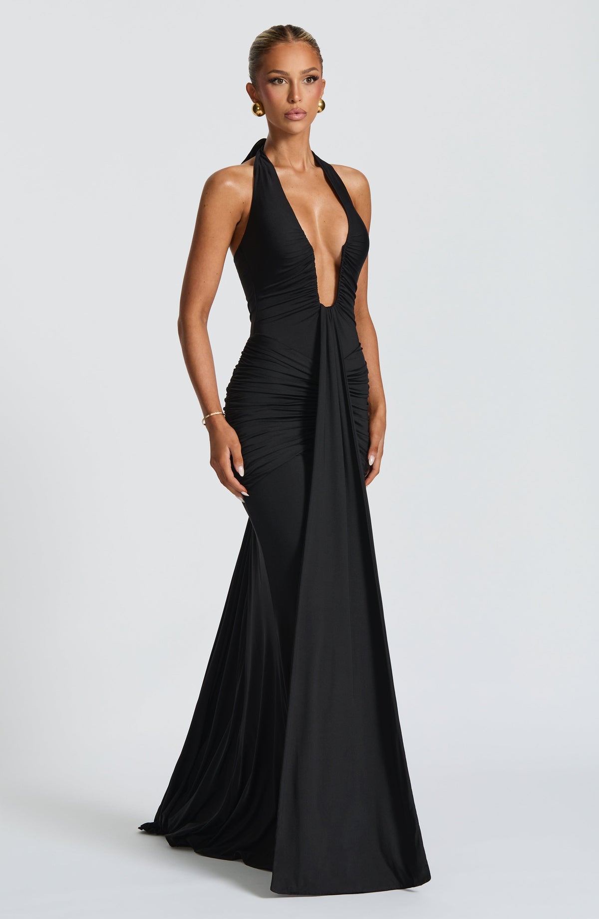 VESTIDO LARGO HALTER DRAPEADO