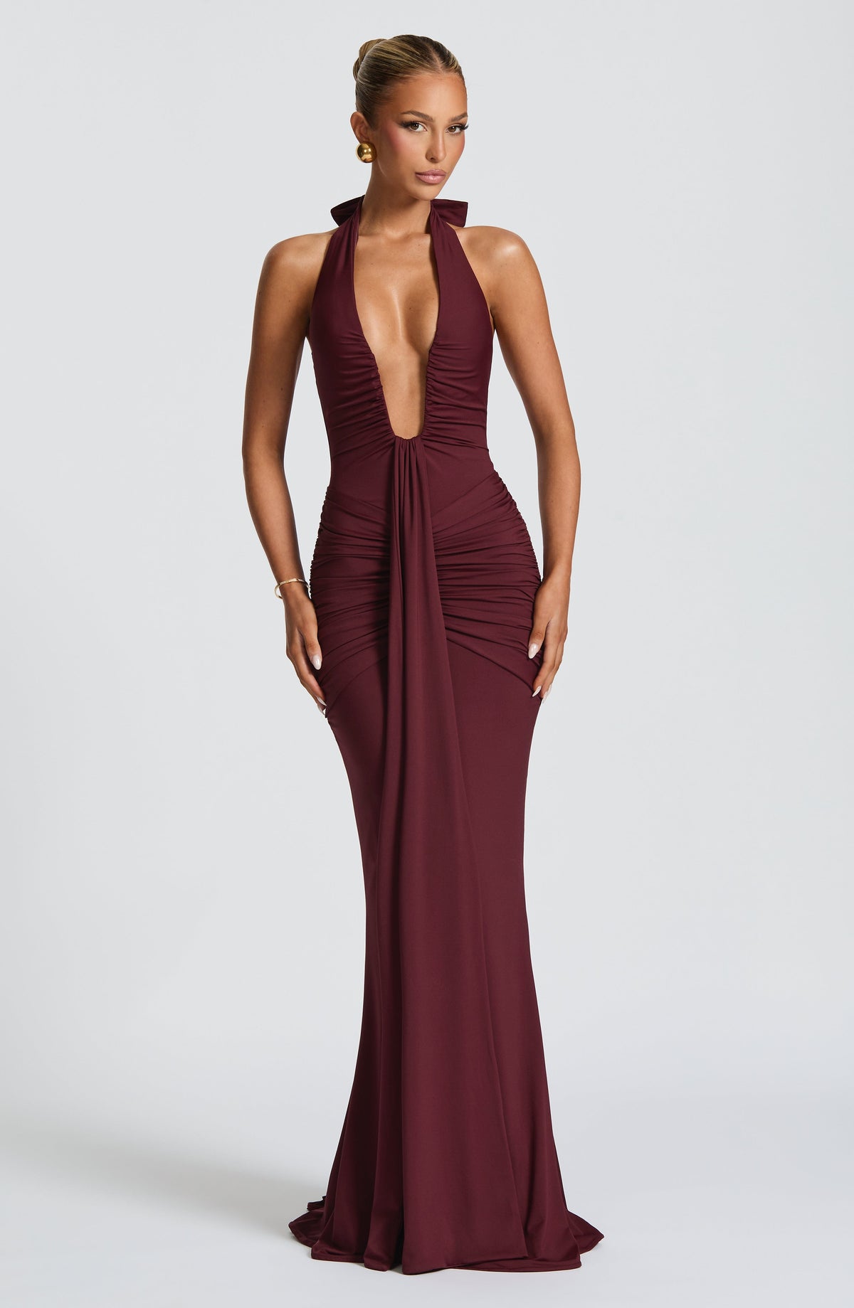 VESTIDO LARGO HALTER DRAPEADO