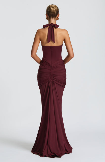 VESTIDO LARGO HALTER DRAPEADO