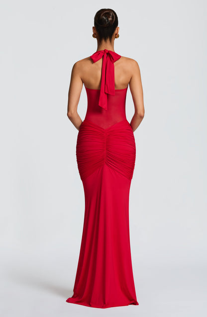 VESTIDO LARGO HALTER FRUNCIDO