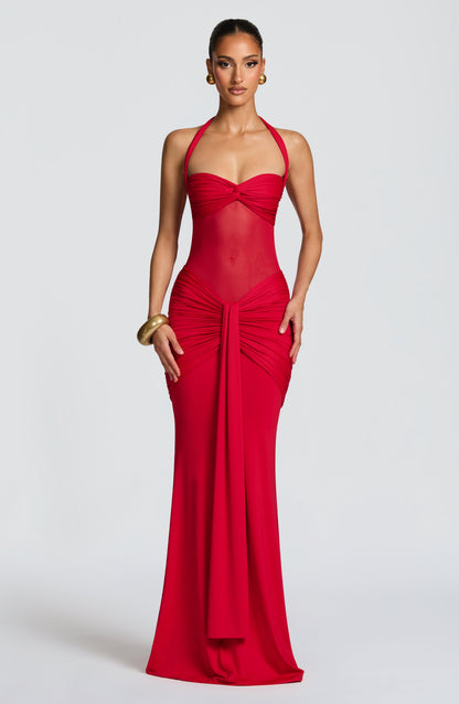 VESTIDO LARGO HALTER FRUNCIDO